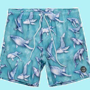 NWT PSYCHO TUNA MENS SWIM SHORTS. WHALES. XL.